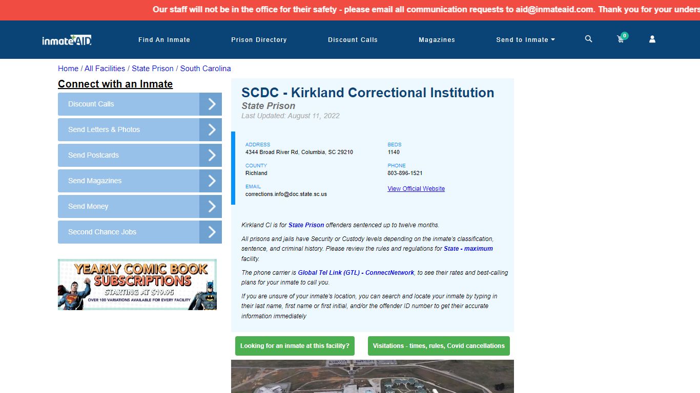 SCDC - Kirkland Correctional Institution & Inmate Search | Visitation ...